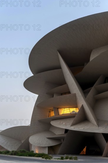 Doha, Qatar. September 23rd 2019 The Desert Rose. Beautiful architecture of The National Museum of Qatar at evening time on the Corniche of Doha