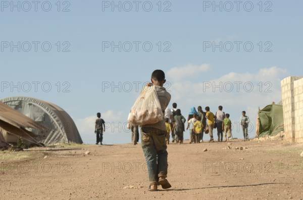 Internally displaced child Syrian refugees in the Atmeh refugee camp, Idlib province Syria, Middle East