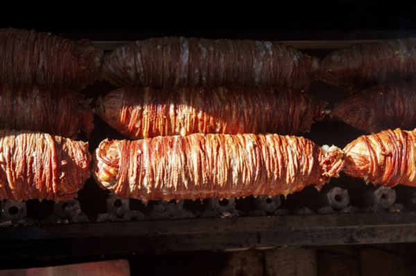 Istanbul, Turkey. December 26th 2018 Kokoreç is a traditional Turkish street food, made from small and large intestine and sweetbreads and eaten as a sandwich