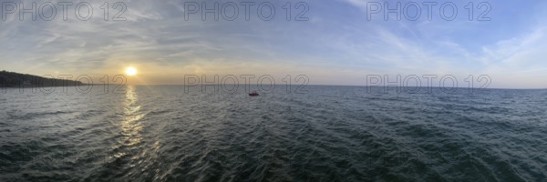 Sunset, pier, Heiligendamm is the oldest seaside resort in Germany and continental Europe, founded in 1793 by Frederick Francis I, Duke of Mecklenburg-Schwerin, hotels, Baltic Sea coast, spa architecture, panorama, Mecklenburg-Western Pomerania, Germany