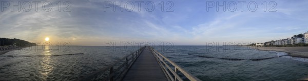 Sunset, pier, Heiligendamm is the oldest seaside resort in Germany and continental Europe, founded in 1793 by Frederick Francis I, Duke of Mecklenburg-Schwerin, spa architecture, Baltic Sea coast, panorama, Mecklenburg-Western Pomerania, Germany