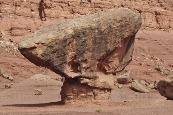 Large single rock in a unique shape in a red rocky landscape, Grand Canyon National Park, Arizona, USA