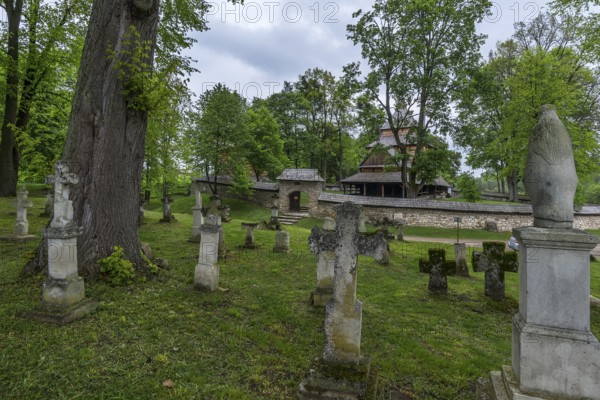 Cemetery with 16th century Gothic wooden church of St. Paraskevi, Radruz, Poland