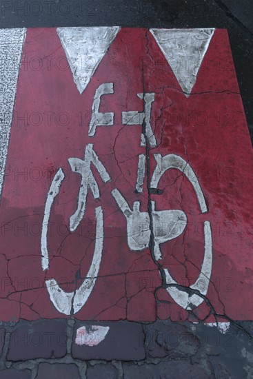 Red marked bicycle path, Krakow, Poland