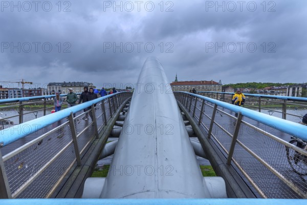 Father Bernatka wooden walkway, Modern Bridge over the Vistula River, Krakow, Poland
