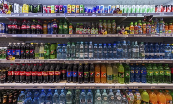 Refrigerated rack with drinks in a Polish gas station, Krakow, Poland