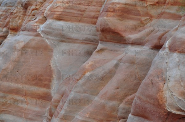 Close-up of red and gray sandstone cliffs with layered formations, Valley of Fire State Park, Nevada, USA
