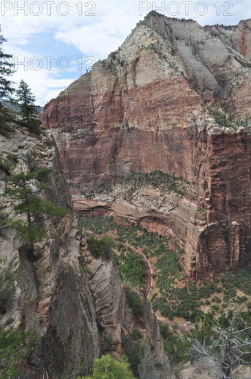 Breathtaking view of a red canyon under cloudy sky, Zion National Park, Utah, USA