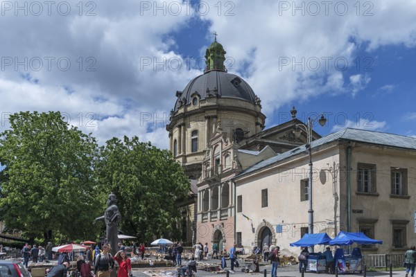 Flea market on the square in front of the Dominican Cathedral, Lviv, Ukraine