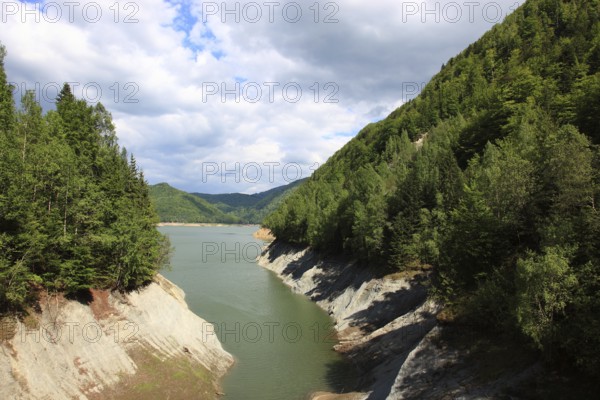 Lake Vidraru, Lacul Vidraru, an artificial reservoir in the Arges Valley in the Fagaras Mountains, South Carpathians, Romania