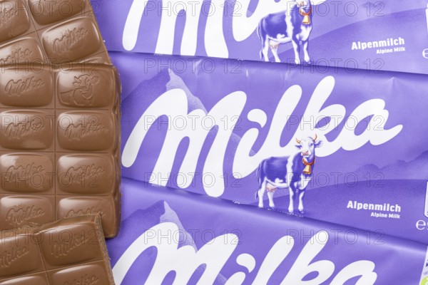 Milka chocolate bar Alpine milk chocolates with logo in Stuttgart, Germany