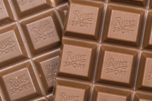 Ritter Sport chocolate close-up chocolate bar chocolate background with logo in Stuttgart, Germany