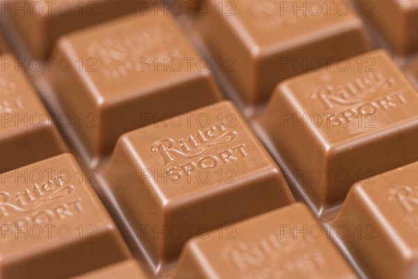 Ritter Sport chocolate close-up chocolate bar with logo in Stuttgart, Germany