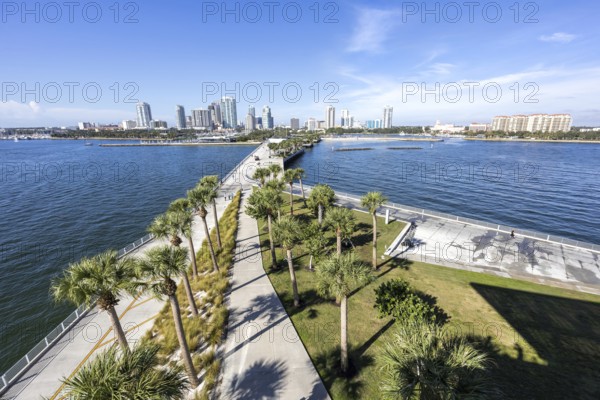 Saint Petersburg Florida skyline on Tampa Bay with St. Pete Pier and skyscrapers in downtown St. Petersburg, USA