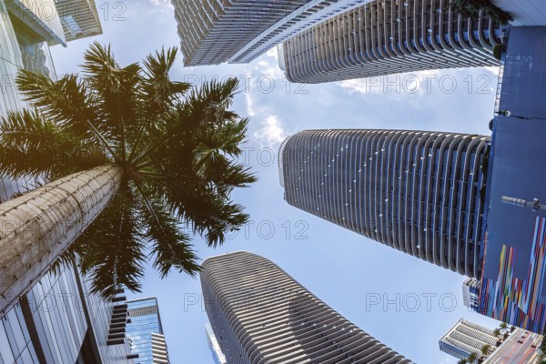 Miami skyline with high-rise real estate in the Brickell district of Miami, USA