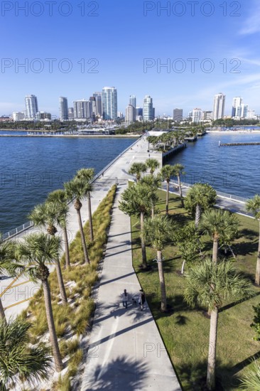 Saint Petersburg Florida skyline on Tampa Bay with St. Pete Pier and skyscrapers in downtown St. Petersburg, USA