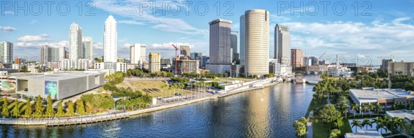 Tampa skyline from above aerial view panorama with skyscrapers and Hillsborough River in downtown Tampa, USA