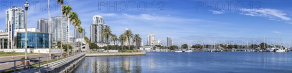 Saint Petersburg Florida panoramic promenade on Tampa Bay with skyline in downtown St. Petersburg, USA