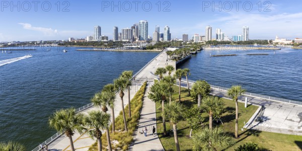 Saint Petersburg Florida skyline on Tampa Bay with St. Pete Pier and skyscrapers panorama in Downtown St Petersburg, USA