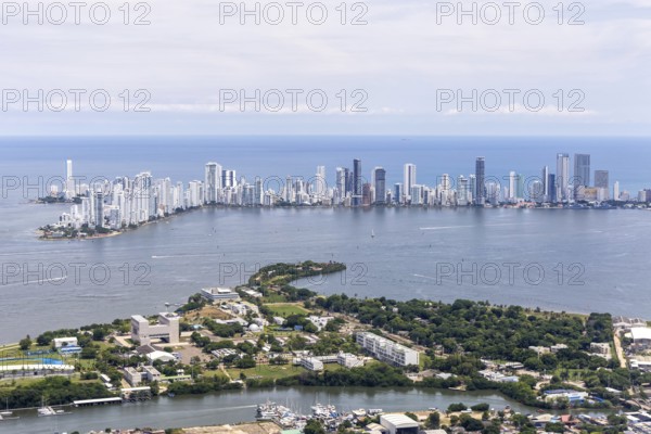 Cartagena skyline with skyscrapers in the Caribbean by the sea Aerial view from above in Cartagena, Colombia