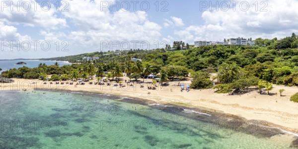 Mar Chiquita Beach in the Caribbean Ocean vacation Panoramic aerial view from above in Manati, Puerto Rico