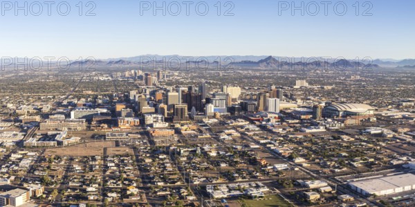 Phoenix Arizona skyline downtown with skyscrapers panoramic aerial view from above in Phoenix, USA