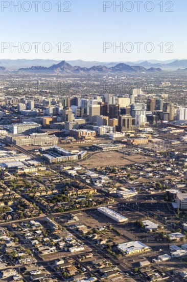 Phoenix Arizona downtown skyline with skyscrapers aerial view from above in Phoenix, USA