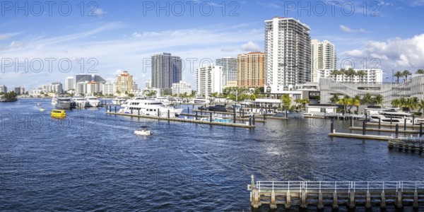 Fort Lauderdale skyline at the Las Olas Marina panorama with Florida boats yachts in Fort Lauderdale, USA