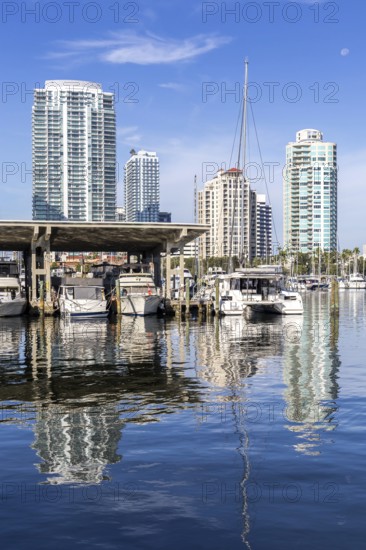 Saint Petersburg Skyline Florida Marina with boats on Tampa Bay in Downtown St Petersburg, USA
