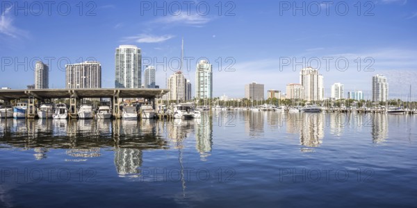 Saint Petersburg Skyline Florida Marina with Boat Panorama on Tampa Bay in Downtown St Petersburg, USA