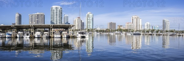 Saint Petersburg Skyline Florida Marina with Boats at Tampa Bay Panorama in Downtown St Petersburg, USA