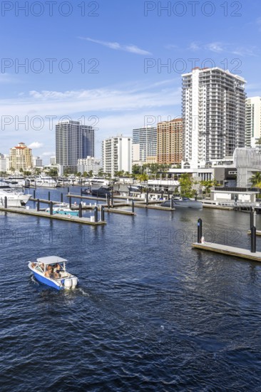 Fort Lauderdale skyline at Las Olas Marina with Florida boats yachts in Fort Lauderdale, USA
