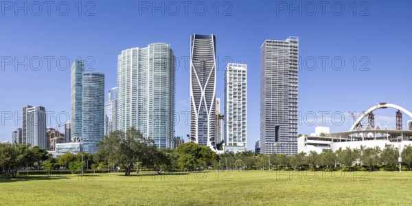 Miami skyline with high-rise real estate at Maurice A. Ferré Park Florida vacation panorama in Miami, USA