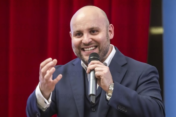 Campaign rally for the state elections of the AfD party. Markus Frohnmaier is the top candidate without a place on the list. Frohnmaier only switches to state politics if he becomes prime minister. Otherwise, he remains a member of the Bundestag. Bad Cannstatt, Stuttgart, Baden-Württemberg, Germany