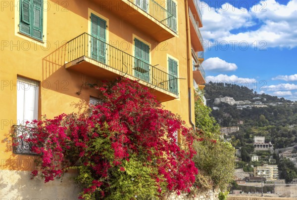 France, French Riviera, Villefranche old city streets in historic city center near sea promenade