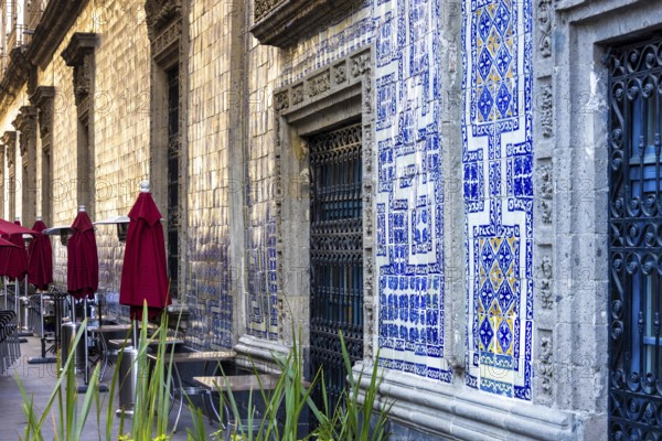 Mexico City streets in historic center Zocalo. Typical mexican architecture