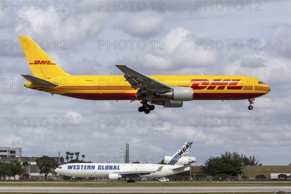 A Boeing 767-300ER (BDSF) aircraft of DHL 21 Air with registration N765CK at Miami Airport, USA