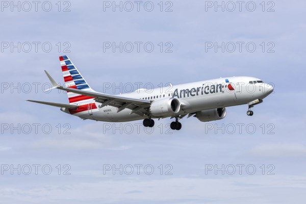 An American Airlines Boeing 737-8 MAX aircraft with license plate N309UL at Miami airport, USA
