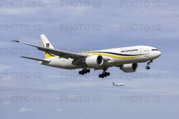 An MSC Cargo Boeing 777-F aircraft with the license plate N708GT at Miami airport, USA