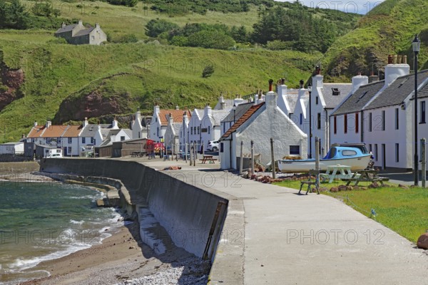 Small coastal town with white houses and sea views, Local Hero, Pennan, Aberdeenshire, Scotland, United Kingdom