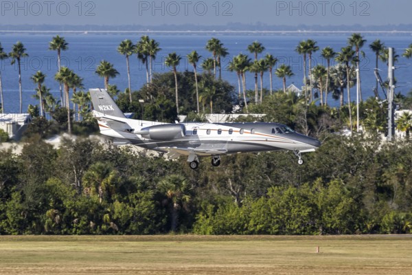 A Piper PA-31-350 Chieftain private jet aircraft with license plate N2KK at Tampa airport, USA