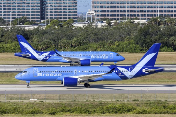 Airbus A220-300 Breeze Airways aircraft with license plate N244BZ at Tampa airport, USA