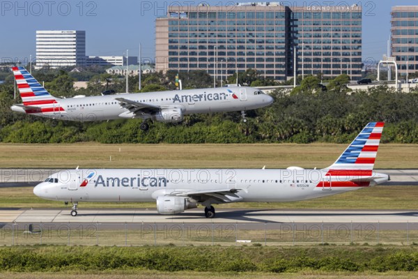 Airbus A321 American Airlines aircraft with license plate N155UW at Tampa airport, USA