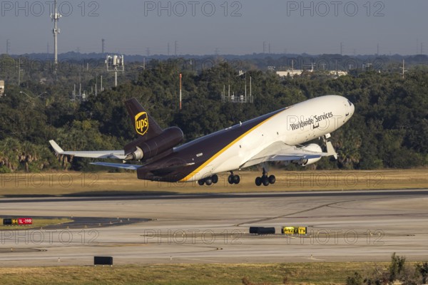 A McDonnell Douglas MD-11F UPS United Parcel Service aircraft with license plate N258UP at Tampa airport, USA