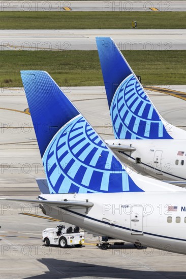 United Airlines aircraft tail units at Fort Lauderdale Airport, USA