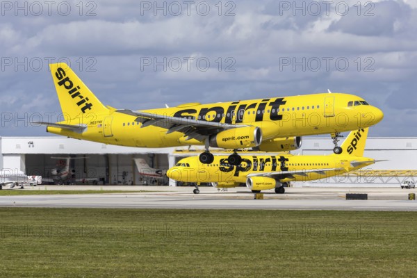 Spirit Airlines Airbus A320 aircraft with license plate N697NK at Fort Lauderdale airport, USA