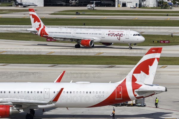Airbus A321 Air Canada Rouge aircraft with license plate C-GJTX at Fort Lauderdale airport, USA