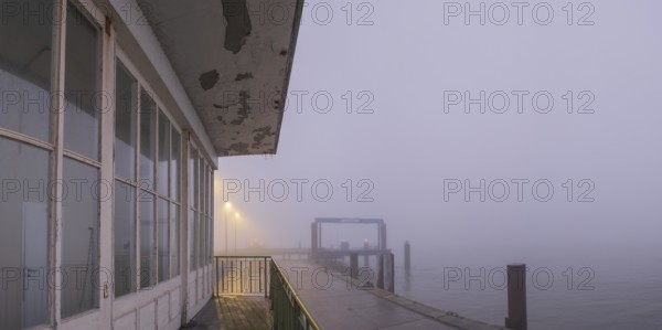 View along a long balcony of Steubenhöft of the ferry terminal at Lübbenkai, Cuxhaven, Lower Saxony, Germany