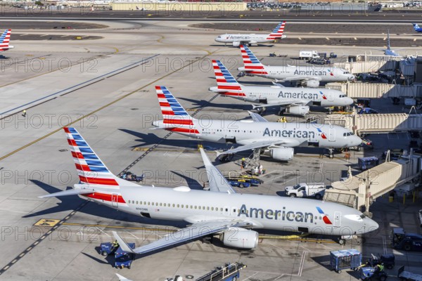 Boeing and Airbus American Airlines aircraft with license plate N965NN at Phoenix airport, USA