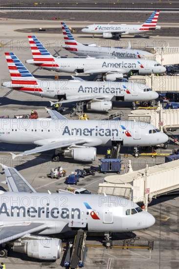 American Airlines Boeing and Airbus aircraft with license plate N755US at Phoenix airport, USA